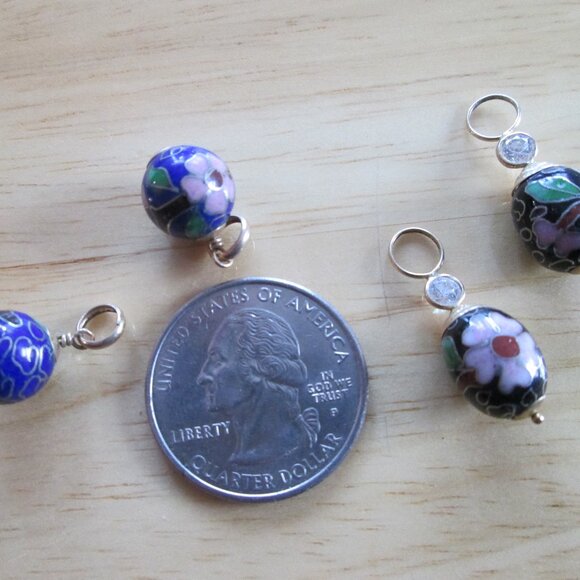 14K Gold Cloisonne  earring Enhancers / Pendant Lot of 4 - Picture 2 of 4